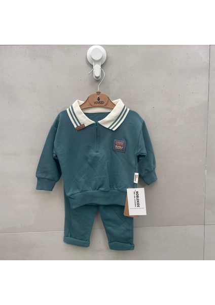 Yeşil Fermuarlı Polo Yaka Bebek Takımı – Sweatshirt & Jogger Alt