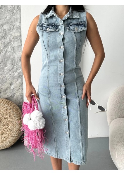 Sıfır Kol Kar Yıkama Tunik Ceket Mavi D2520