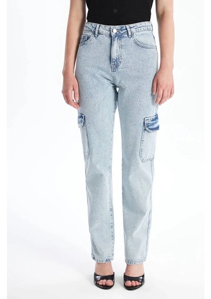 Kargo Cep Kar Yıkama Jeans Pantolon