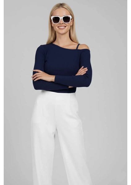 Tek Omuz Ipli Bluz Lacivert T4328 fiyatları