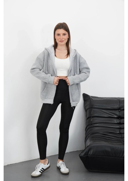 3 Iplik Şardonlu Fermuarlı Kapşonlu Hırka Gri fiyatları