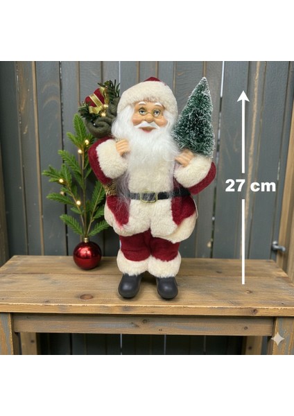 Kırmızı Noel Baba Figürü-Hediye Çuvalı ve Çam Ağacı Detaylı 27 cm fiyatları