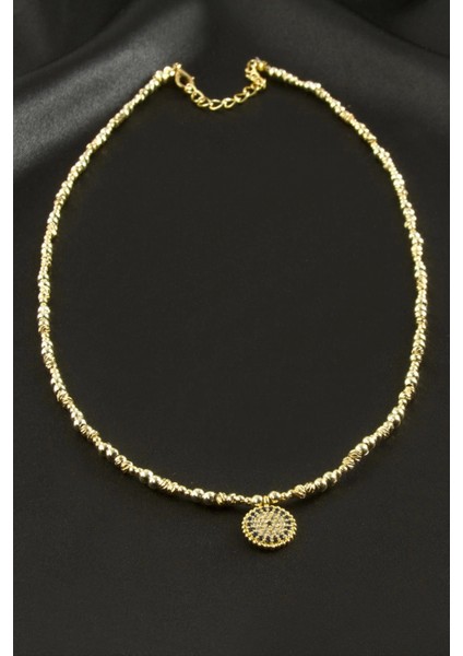 Nazar Zirkon Taşlı Metal Boncuklu Kolye