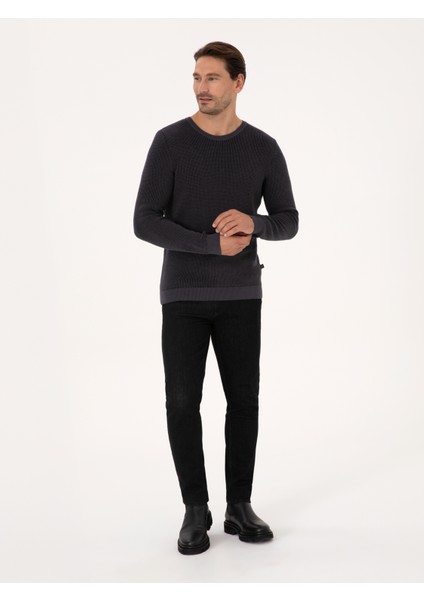 Erkek Antrasit Slim Fit Pamuk Karışımlı Bisiklet Yaka Triko Kazak 50318983-VR006 fırsatları