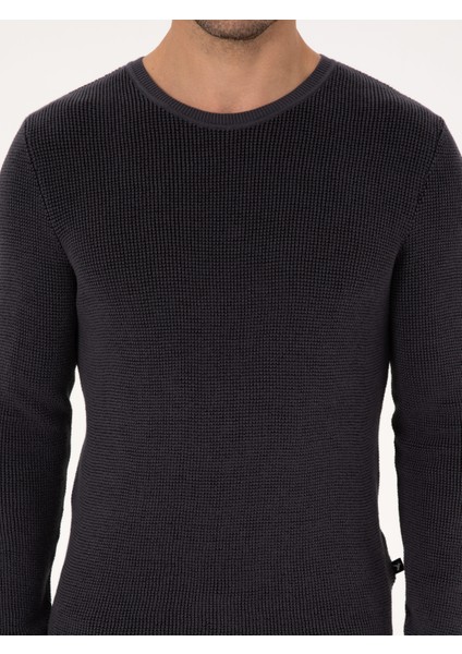 Erkek Antrasit Slim Fit Pamuk Karışımlı Bisiklet Yaka Triko Kazak 50318983-VR006