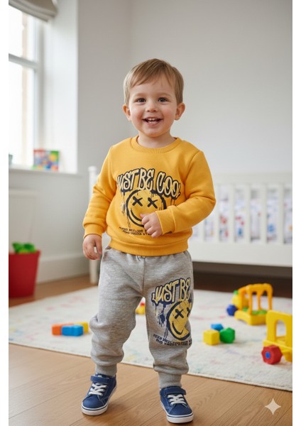 Erkek Bebek 2'li Takım Baskılı Sweatshirt Eşofman Altı