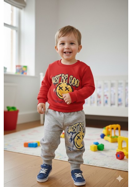 Erkek Bebek 2'li Takım Baskılı Sweatshirt Eşofman Altı