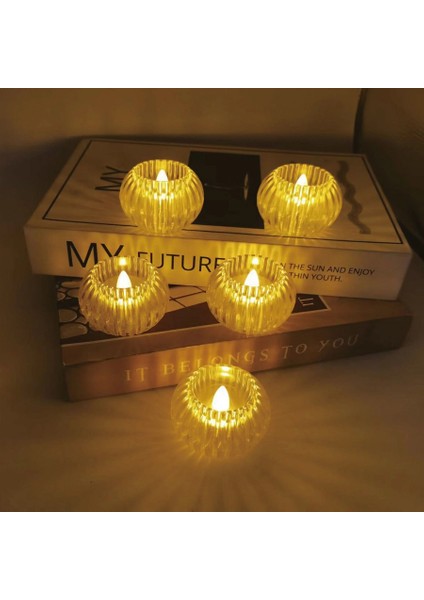 Vıp Profesyonel Kalite Işıklı Yılbaşı Mumu Crystal Light Candle 6 Adet Kristal LED Işıklı Pilli Mum