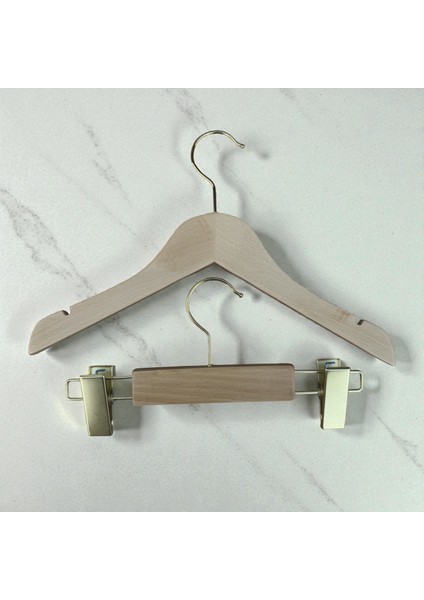 Ahşap Çocuk Elbise Gömlek Pantolon Askısı Bebek Askısı Kıyafet ve Elbise Askısı Alt Üst Set 10 Adet 1.kalite