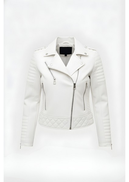 Kadın Suni Deri Ceket-Ekru indirimleri