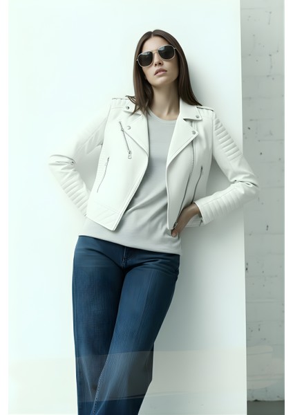 Kadın Suni Deri Ceket-Ekru fiyatları