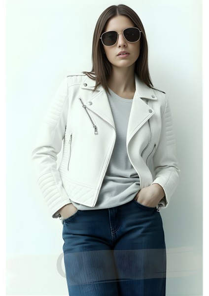 Kadın Suni Deri Ceket-Ekru modelleri