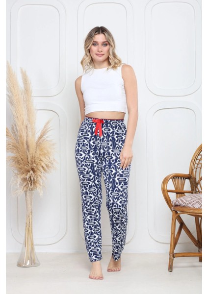 Viskon Likralı Alt Pijama Süzgülü Lacivert Baskı Desenli Q6018 fiyatları