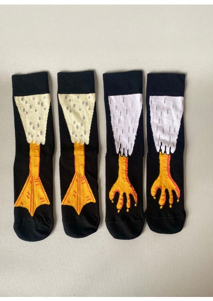 2’li Kuş Ayağı Desenli Unisex Soket Çorap Seti – Ördek & Kuş Pençesi Tasarım (1 Çift + 1 Çift)