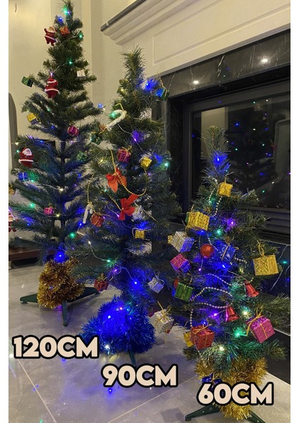 120 cm Yılbaşı Çam Ağacı Seti, LED Işık, Süsler ve Kar Spreyi Paketi indirimleri