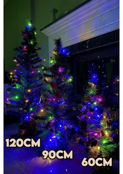 120 cm Yılbaşı Çam Ağacı Seti, LED Işık, Süsler ve Kar Spreyi Paketi