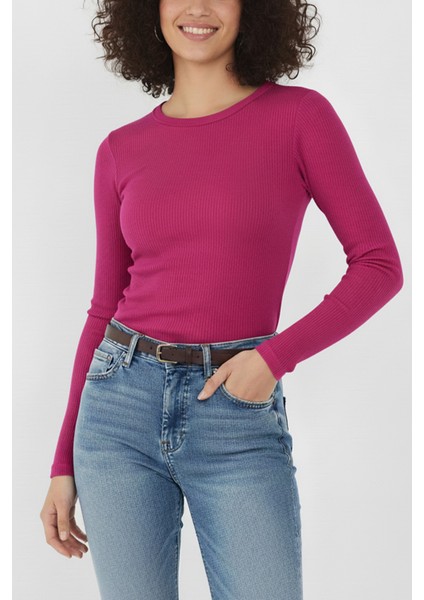 Bisiklet Yaka Uzun Kollu Fitilli Crop Bluz fiyatları