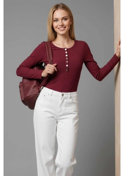 Çıtçıt Detaylı Bluz Bordo T4343