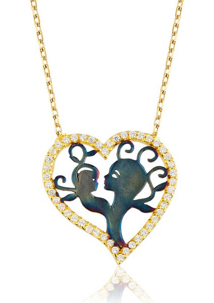 925 Ayar Gümüş Kalpli Anne Çocuk Gümüş Kolye PT2610431 (972972)