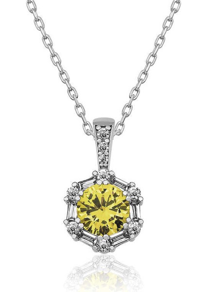 ​925 Ayar Gümüş Buğday Sarısı Baget Taşlı Kadın Gümüş Kolye T4883 (972972)