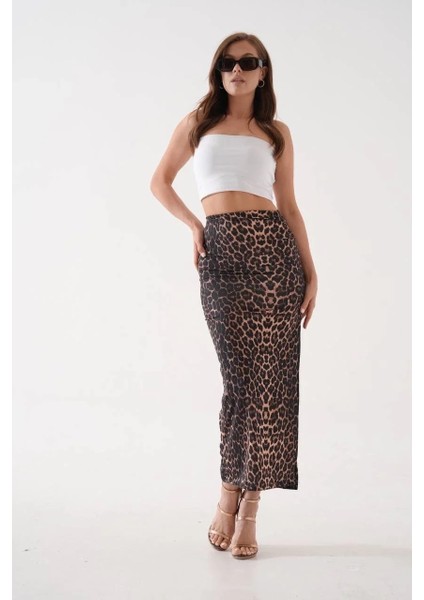 Uzun Yırtmaçlı Ince Kumaş Etek Leopar indirimleri