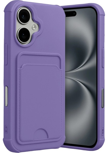 iPhone 17 Kılıf Kamera ve Köşe Korumalı Kartlıklı Cüzdanlı Yumuşak Renkli Silikon Kapak Içi Kadife
