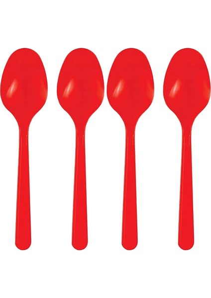 25 Adet Plastik Kaşık Kırmızı