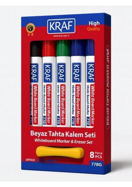 Doldurulabilir Beyaz Tahta Kalemi Seti 8'li Set ( 7 Kalem + 1 Silgi)