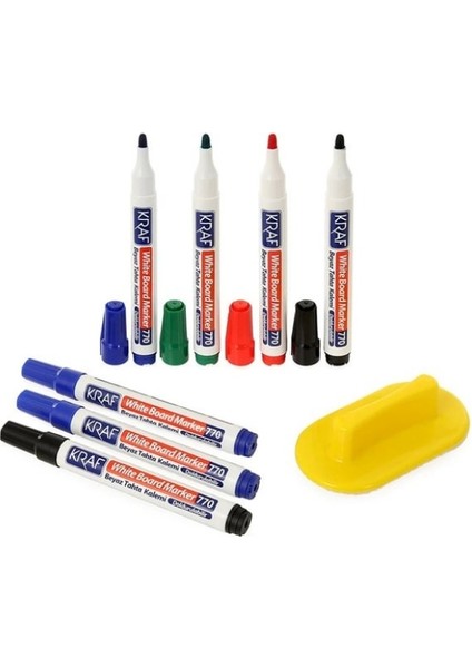Doldurulabilir Beyaz Tahta Kalemi Seti 8'li Set ( 7 Kalem + 1 Silgi) indirimleri
