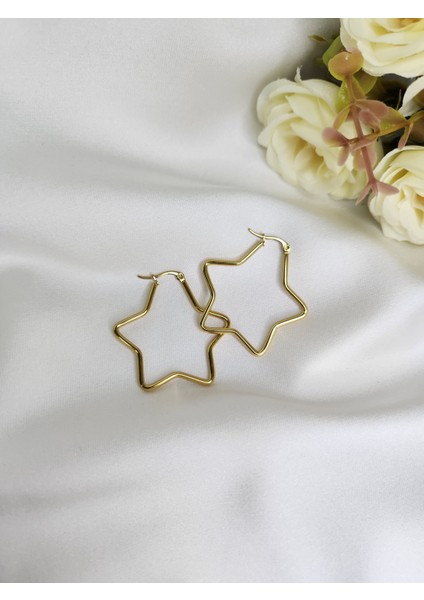 - Yıldız Şeklinde Gold Çelik Halka Küpe