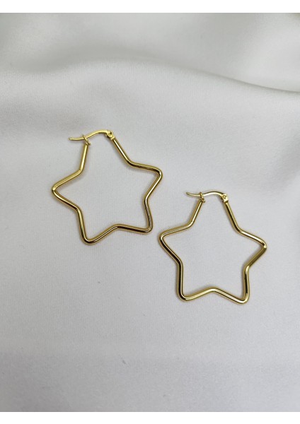 - Yıldız Şeklinde Gold Çelik Halka Küpe modelleri