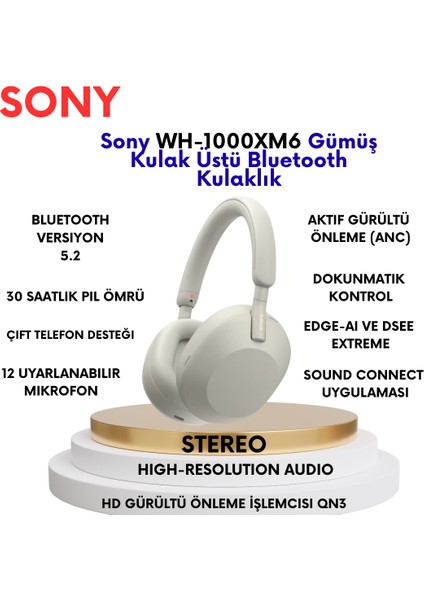 WH-1000XM6 Kulak Üstü Bluetooth Kulaklık Gümüş