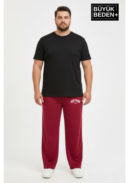 Erkek Büyük Beden New York Baskılı Rahat Kesim Lastikli Bel Paça Reçme Eşofman Altı SPR26EA952-5