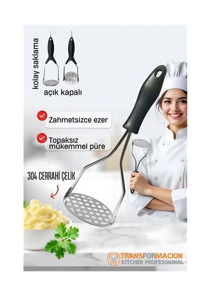 Patates Ezici 304 Paslanmaz Çelik Havuç Muz Avokado Ezici