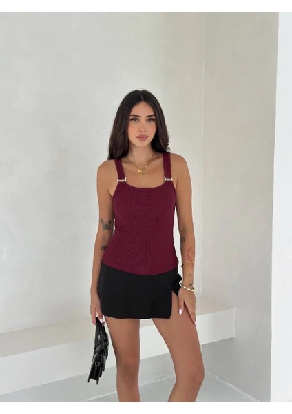 Ottoman Toka Askılı Bluz Bordo S4194 fırsatları