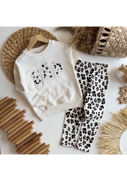 Leopar Desenli Nakışlı Kız Çocuk Takımı – Sweatshirt & Tayt Alt, 2–8 Yaş fiyatları