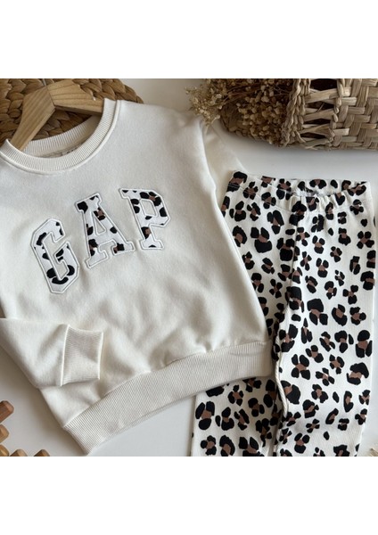 Leopar Desenli Nakışlı Kız Çocuk Takımı – Sweatshirt & Tayt Alt, 2–8 Yaş modelleri