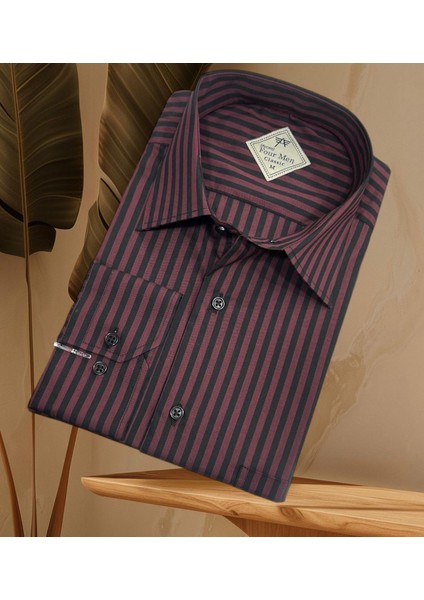 Klasik Kesim Çizgili Uzun Kollu Erkek Gömlek fiyatları