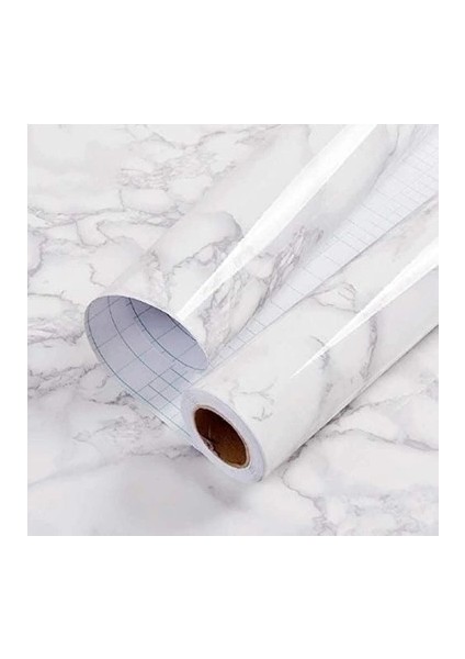 Beyaz Mermer Desenli Yapışkanlı Tezgah Folyosu (3 Mt.x 60 Cm)
