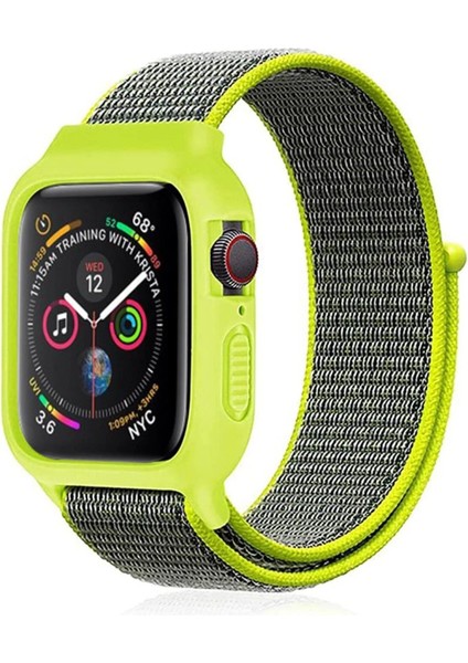 Apple Watch 42MM Hasırlı Cırtcırtlı Kasalı Kordon - Yeşil