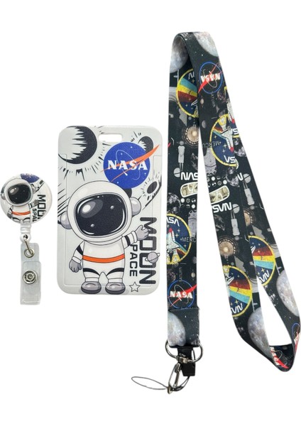 Yaka Kartlığı Yoyo ve Boyun Ipi Seti, Premium Kartlık Koruyucu Yoyo ve Askılı Kartlık Astronot