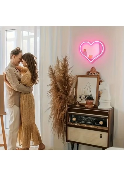 Kalp Desen Pembe Neon Işıklı Dekoratif Ayna fiyatları