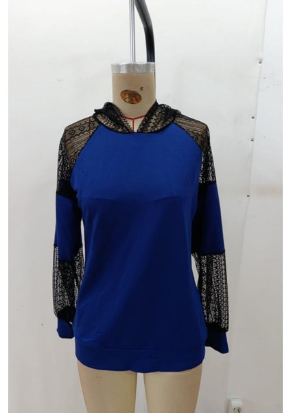 Dantel Detaylı Kapüşonlu Viskon Iki Iplik Bluz - Lacivert fırsatları