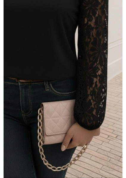 Asimetrik Yaka Dantelli Ithal Krep Bluz - Siyah modelleri