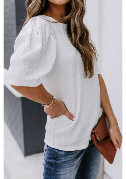 Balon Kol Pileli Bürümcük Bluz Beyaz fiyatları
