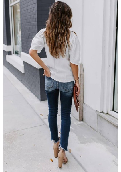 Balon Kol Pileli Bürümcük Bluz Beyaz modelleri