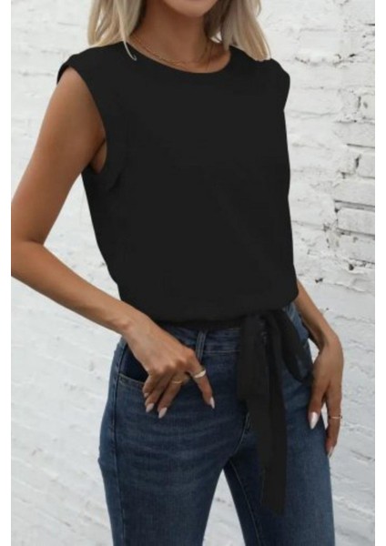 Sıfır Kol Bağlama Detaylı Krep Bluz Siyah fiyatları