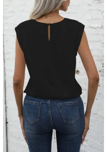 Sıfır Kol Bağlama Detaylı Krep Bluz Siyah modelleri