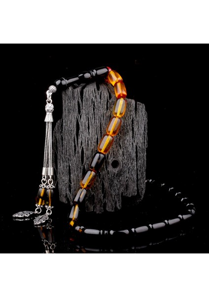 Süzme Renk Kapsül Kesim 925 Ayar Gümüş Püsküllü Ateş Kehribar Tesbih modelleri