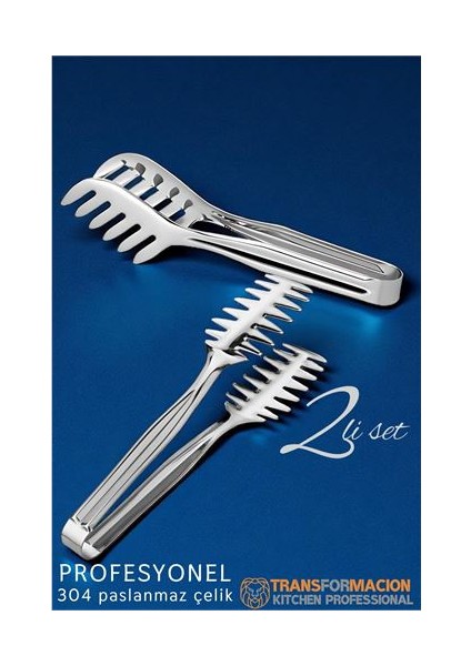 Hsnet Mutfak Maşa Seti - Makarna Pasta Salata Çok Amaçlı Maşa 2 Li Set 304 Paslanmaz Çelik